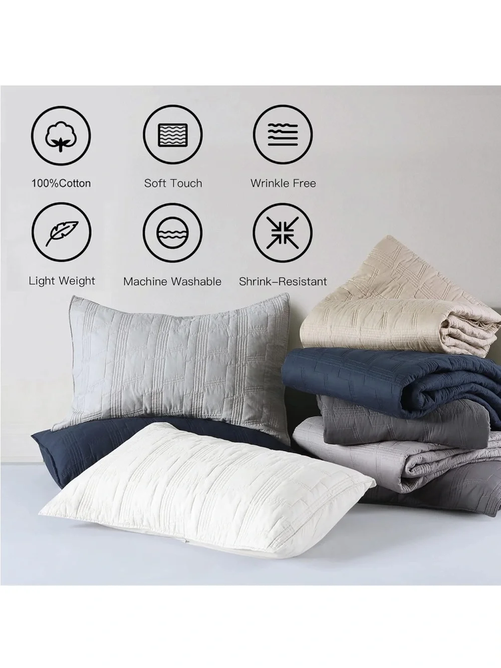 HORIMOTE HOME 100% Prewashed Cotton Off-white Quilt Set Twin Size, Geometric
